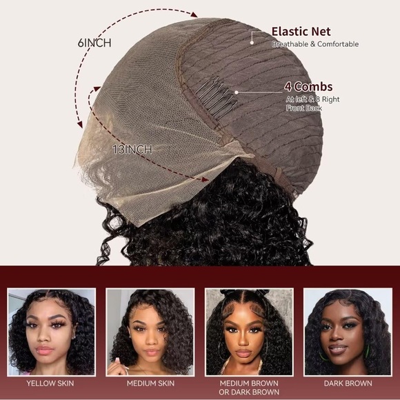 HUMAN HAIR 13x6 Deep Wave Lace Front Wigs Curly Bob 180% Density Glueless Wig 8” - Picture 5 of 16